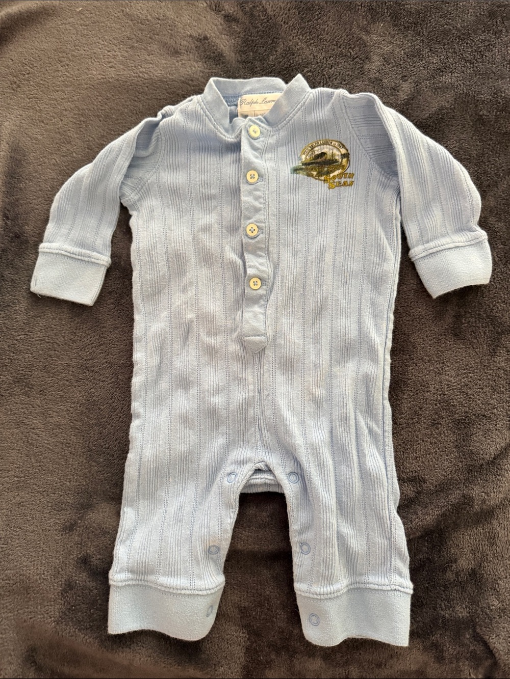 Ralph Lauren Light Blue Ribbed Baby One-Piece